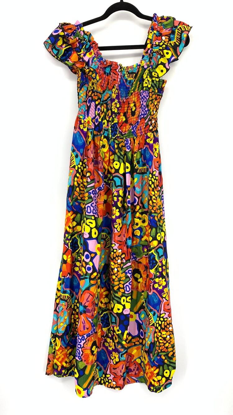 Live 4 Truth Smocked Top Ruffle Sleeve Womens Size Small Bold Multicolor Floral